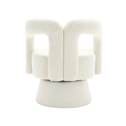 Fauteuil Pivotant 360°, Revêtement Bouclé, Piètement Métal, Beige