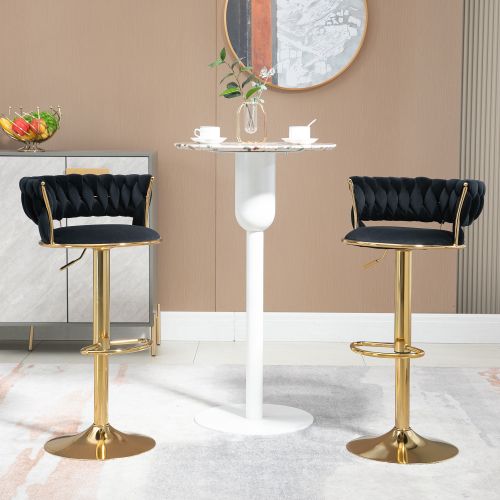 Lot De 2 Tabourets De Bar Pivotant 360°, Hauteur Réglable, En Velours Noir