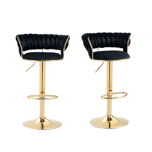 Lot De 2 Tabourets De Bar Pivotant 360°, Hauteur Réglable, En Velours Noir