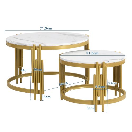 Lot De 2 Tables Basses Rondes Emboîtables Blanc Et Laiton Antique, Design Modulable