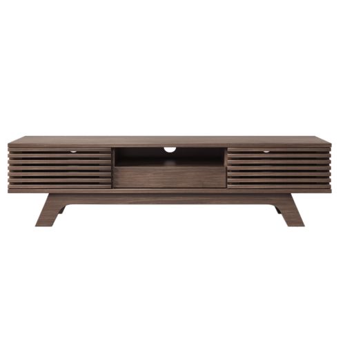 Meuble TV 150 Cm Avec 2 Portes, 1 Tiroir, Niche Ouverte, Couleur Bois