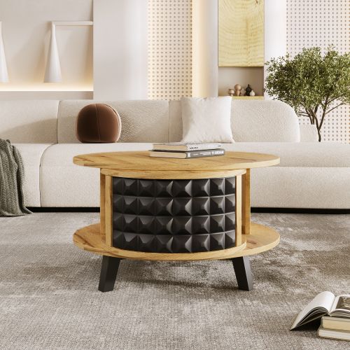Table Basse Bois à Double Plateau Avec Rangement Tournant 360°