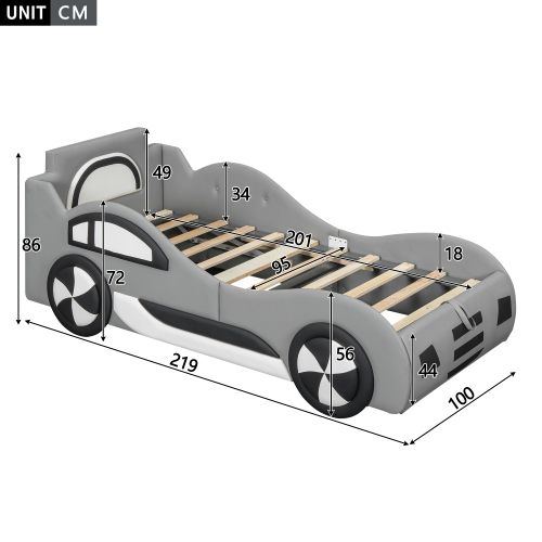 Lit Voiture Lit Enfant 90x200 Cm Avec Sommier à Lattes, En Pu Gris