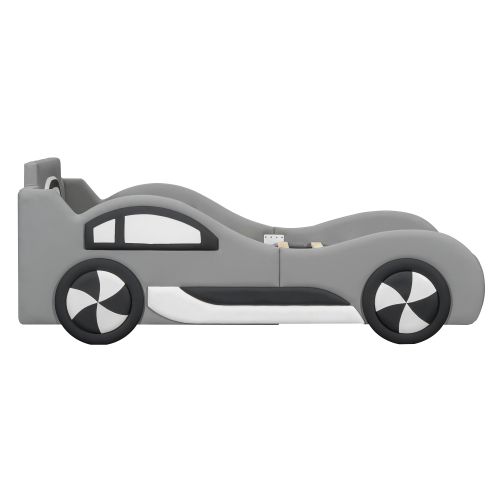 Lit Voiture Lit Enfant 90x200 Cm Avec Sommier à Lattes, En Pu Gris