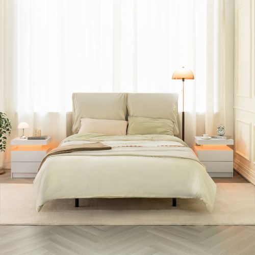 Table De Chevet LED Avec 2 Tiroirs Et Niche Ouverte, Blanc