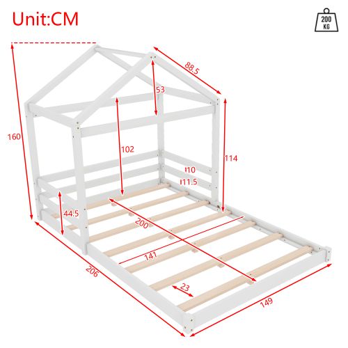 Lit Cabane 140x200 Cm, Lit Enfant Avec Sommier à Lattes, En Bois, Blanc