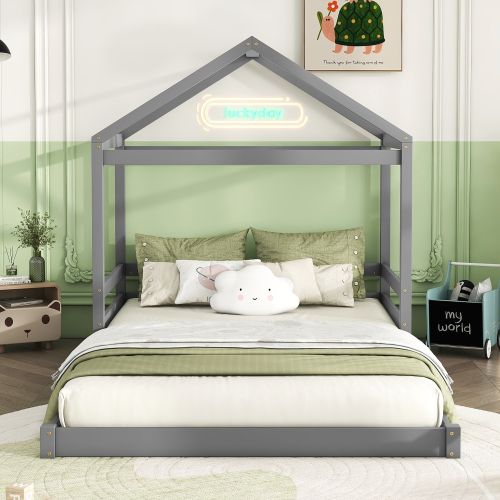 Lit Cabane 140x200 Cm, Lit Enfant Avec Sommier à Lattes, En Bois, Gris