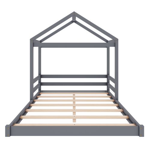 Lit Cabane 140x200 Cm, Lit Enfant Avec Sommier à Lattes, En Bois, Gris