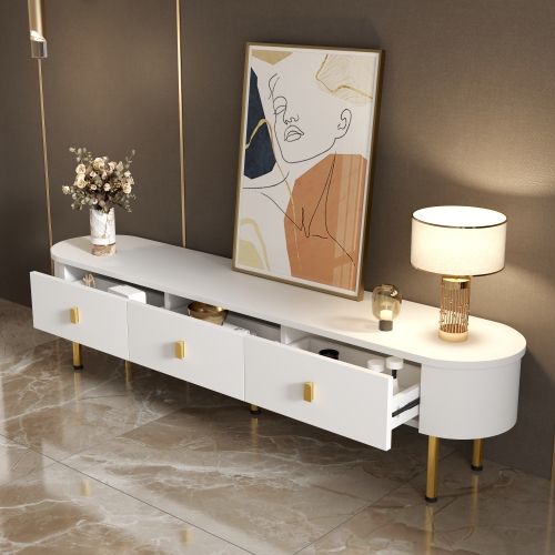 Meuble TV 174 Cm, Brillante, Avec 3 Tiroirs, Blanc