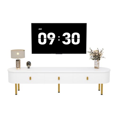 Meuble TV 174 Cm, Brillante, Avec 3 Tiroirs, Blanc