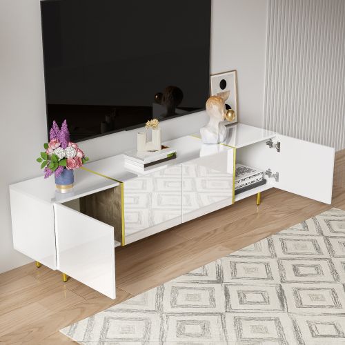 Meuble TV 170 Cm, Brillante, Avec 4 Portes, Blanc