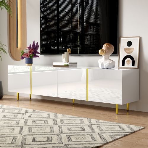 Meuble TV 170 Cm, Brillante, Avec 4 Portes, Blanc