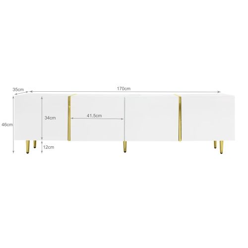 Meuble TV 170 Cm, Brillante, Avec 4 Portes, Blanc