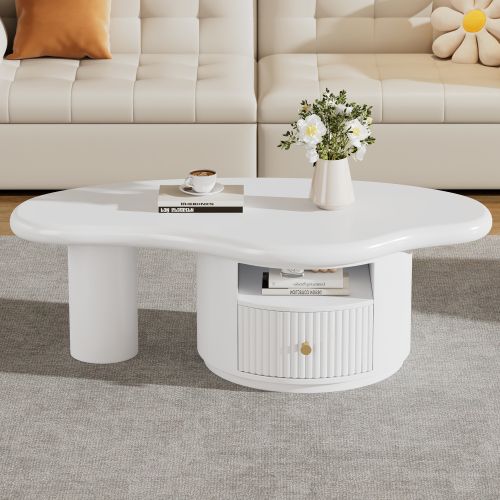 Table Basse En Forme De Nuage Blanche 110 X 60 Cm Avec 1 Tiroir