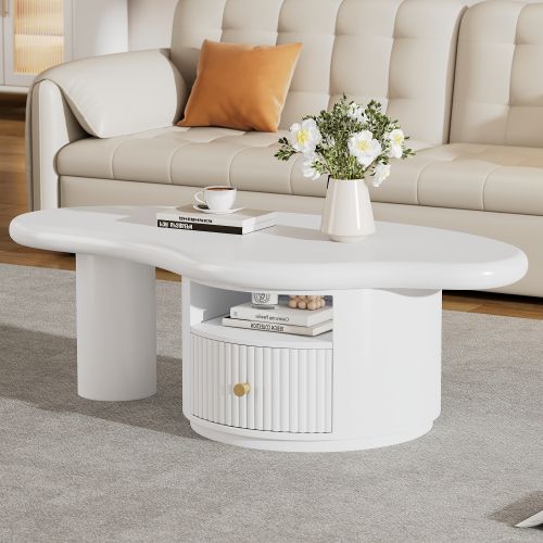 Table Basse En Forme De Nuage Blanche 110 X 60 Cm Avec 1 Tiroir