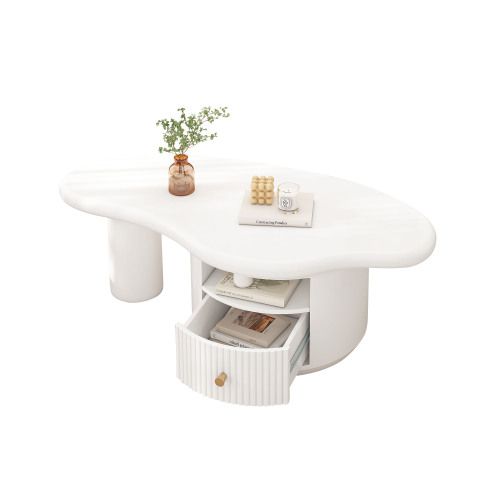Table Basse En Forme De Nuage Blanche 110 X 60 Cm Avec 1 Tiroir