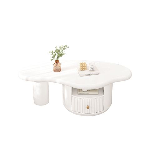 Table Basse En Forme De Nuage Blanche 110 X 60 Cm Avec 1 Tiroir