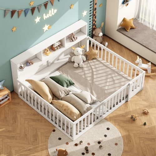 Lit Enfant 140x200 Cm Avec Sommier à Lattes Et Rangement Latéral, En Bois, Blanc