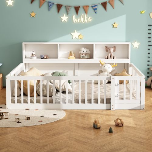 Lit Enfant 140x200 Cm Avec Sommier à Lattes Et Rangement Latéral, En Bois, Blanc