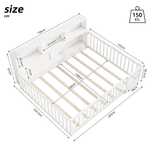 Lit Enfant 140x200 Cm Avec Sommier à Lattes Et Rangement Latéral, En Bois, Blanc