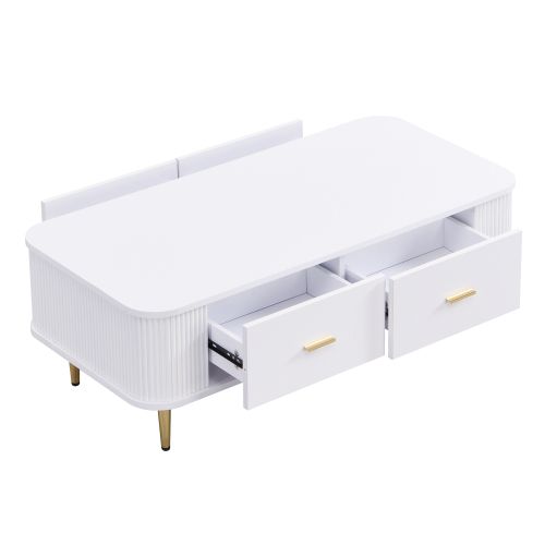 Table Basse Arrondi Blanche Avec Côtés Ondulés Et 4 Tiroirs