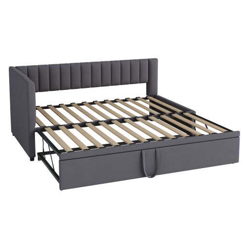 Lit Gigogne 90x200 Cm, Convertible En Lit 180 Cm, En Velours Gris