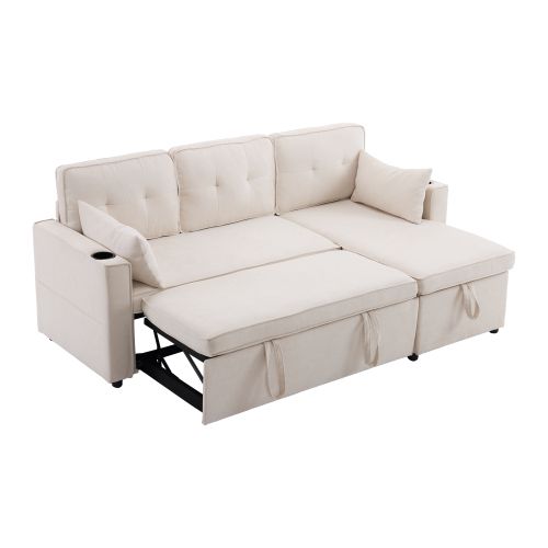 Canapé D'angle Convertible En L 3 Places Avec Coffre Et Porte-gobelets