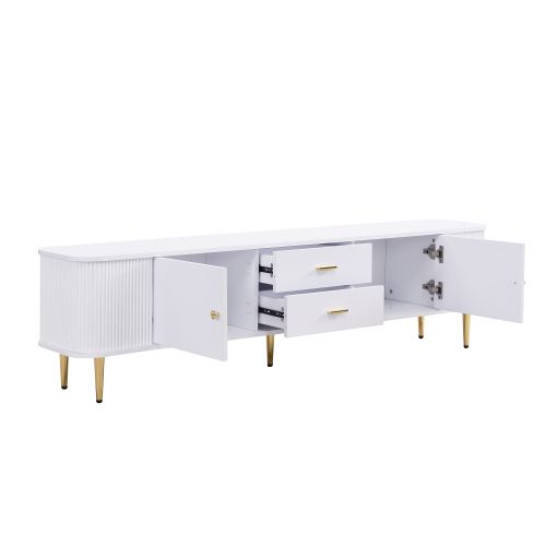 Meuble TV Blanc De 170 Cm, Mat, Avec 2 Portes, 2 Tiroirs