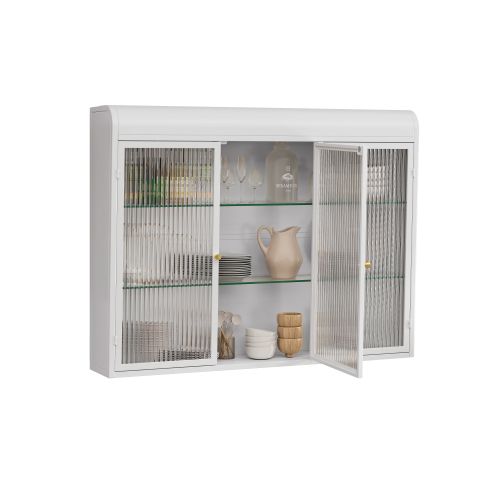 Armoires Murales Cintrées En Verre à 3 Portes Pour Cuisine, Salon Et Salle De Bain, Blanc
