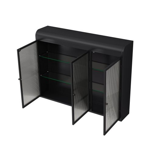 Armoire Murale Noire Avec 3 Portes En Verre Arqué Pour Cuisine, Salon Salle De Bain