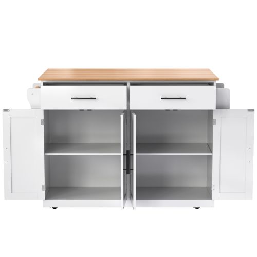 Desserte De Cuisine Avec Plateau Rabattable à Roulettes, 2 Tiroirs Et Rangement, Blanc Et Naturel