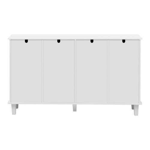 Buffet Blanc Avec 4 Portes Miroir, 2 Tiroirs, Étagère Réglable Et Poignées Cristal