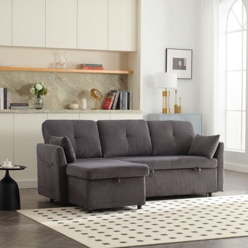 Canapé D’angle Convertible Modulable 3 Places Avec Coffre Et Méridienne Réversible