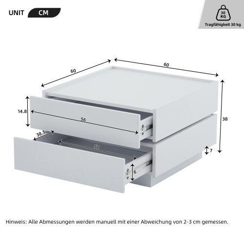 Table Basse Carrée Rotative 360° Blanche Avec 2 Tiroirs Et Rangement