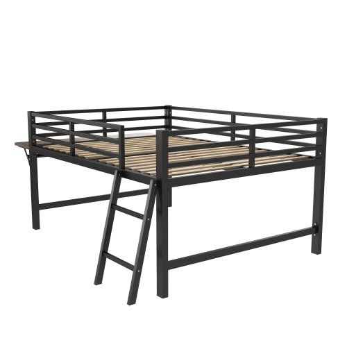 Lit Mi-haut 140x200 Cm Avec Bureau Rabattable Et Éclairage LED, En Métal, Noir