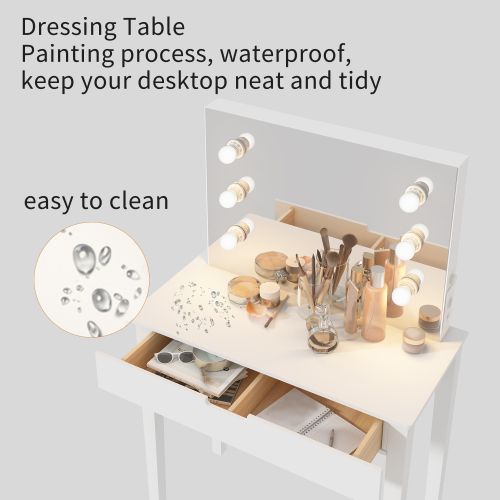 Coiffeuse Avec Miroir, Éclairage LED, Tabouret De Coiffeuse, Blanc