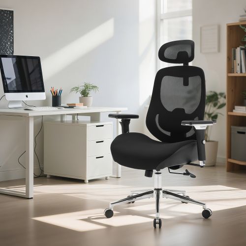 Chaise De Bureau, Dossier Mesh, Soutien Lombaire, Têtière Et Accoudoirs Réglables, Noir