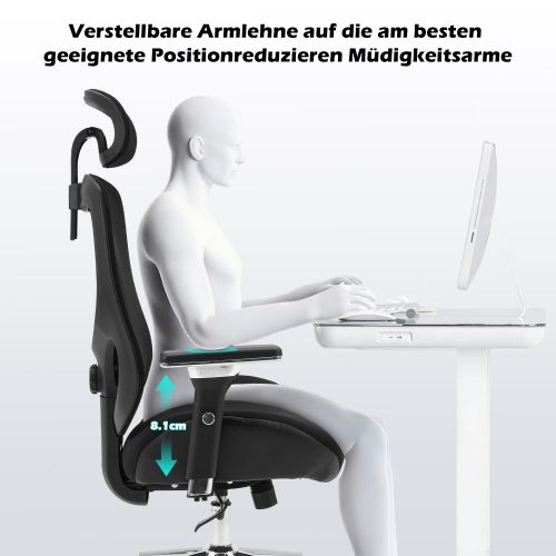 Chaise De Bureau, Dossier Mesh, Soutien Lombaire, Têtière Et Accoudoirs Réglables, Noir