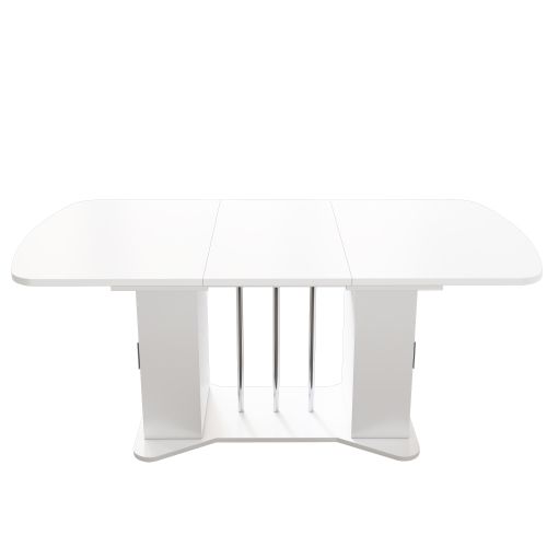 Table à Manger Extensible 120-160x80 Cm, Pieds En Métal Argenté, Rangement Intégré, Blanc