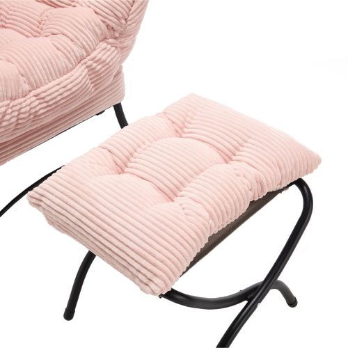 Fauteuil Lounge Avec Ottomane, Dossier Incurvé Ergonomique, Poche Latérale, Rose