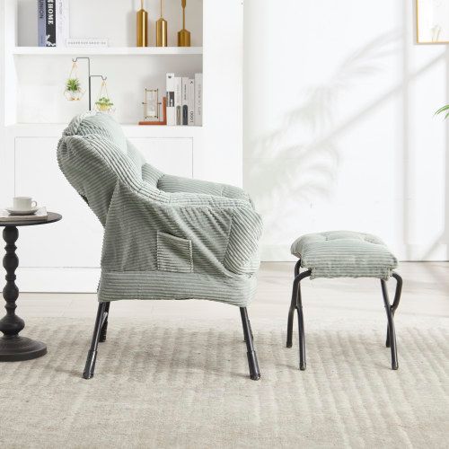 Fauteuil Relax Avec Repose-pieds, Poche Latérale, Cadre Acier, Vert Clair