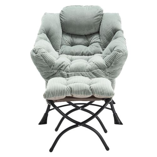 Fauteuil Relax Avec Repose-pieds, Poche Latérale, Cadre Acier, Vert Clair