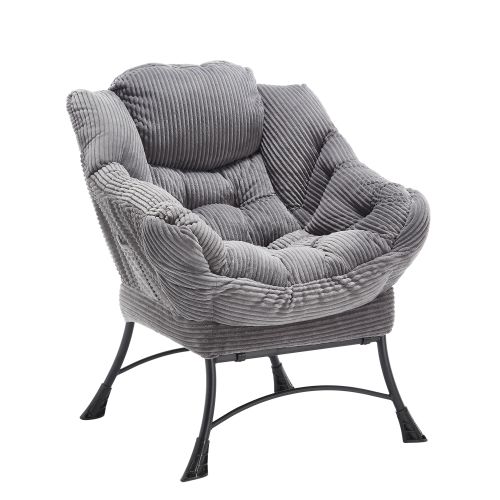 Fauteuil Lounge Avec Ottoman, Assise Rembourrée En Flanelle, Armature Acier, Gris