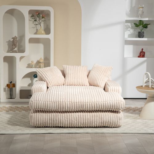 Méridienne En Velours Côtelé Beige 1 Place Avec 3 Coussins, Ergonomique