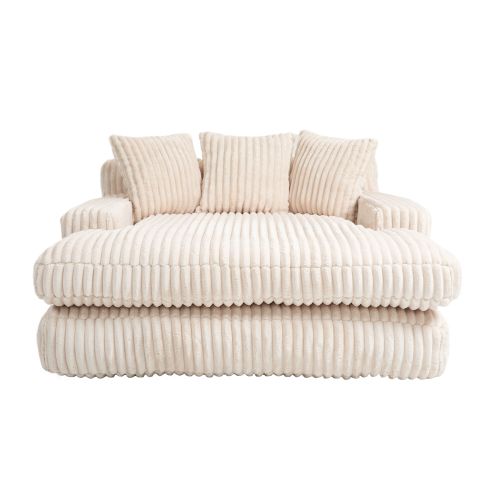 Méridienne En Velours Côtelé Beige 1 Place Avec 3 Coussins, Ergonomique