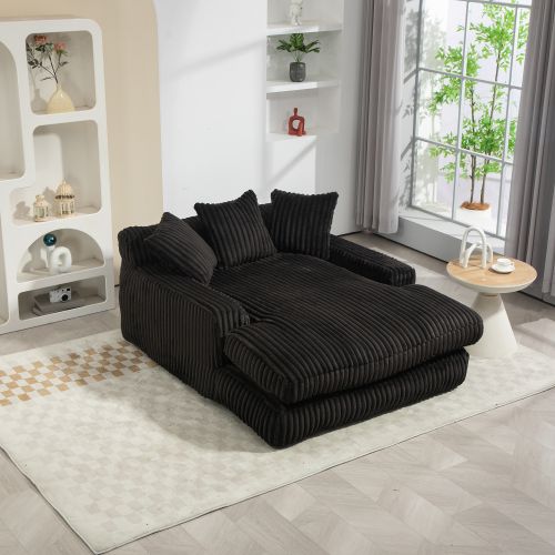 Fauteuil Compressé En Velours Côtelé 1 Place Avec 3 Coussins - Noir