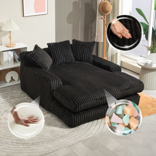 Fauteuil Compressé En Velours Côtelé 1 Place Avec 3 Coussins - Noir