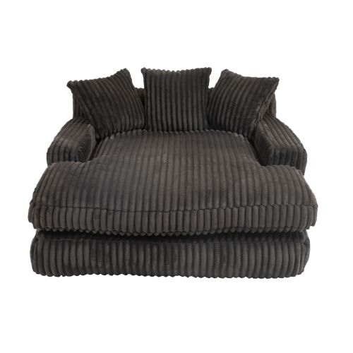 Fauteuil Compressé En Velours Côtelé 1 Place Avec 3 Coussins - Noir