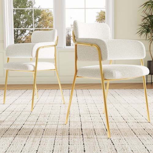 Lot De 2 Chaises De Salle à Manger, Design Moderne Rembourré, Pieds Dorés, Beige Et Doré