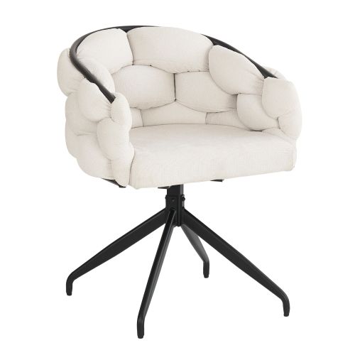 Lot De 2 Chaises Pivotantes En Velours, Piètement Métal, Dossier Rembourré, Beige